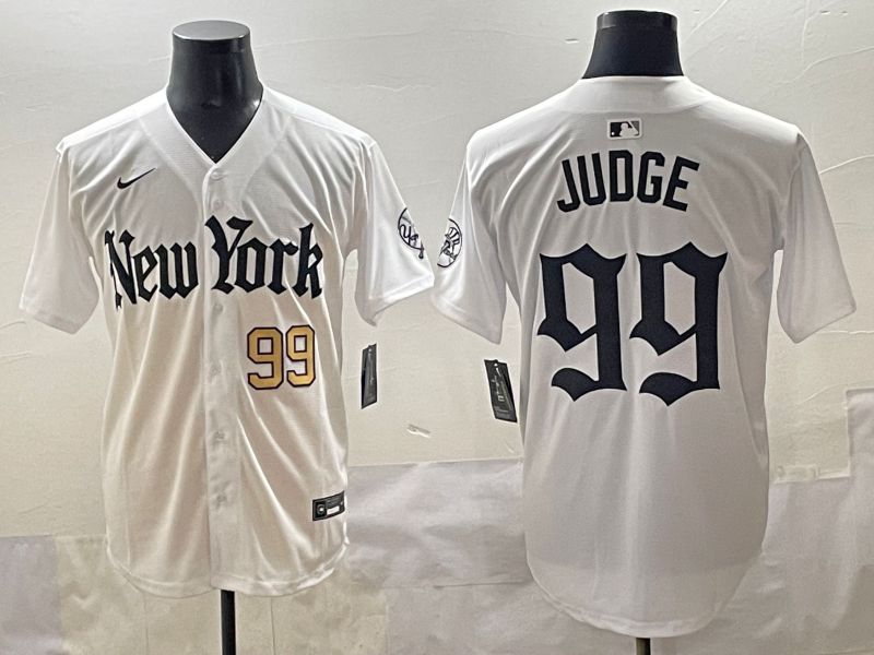 Men 2025 New York Yankees #99 Judge White Five generations Joint Name Nike MLB Jersey style 2